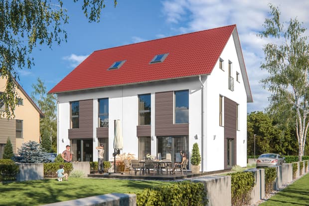 Zweifamilienhaus von RENSCH-HAUS. Como. Terrassenansicht.