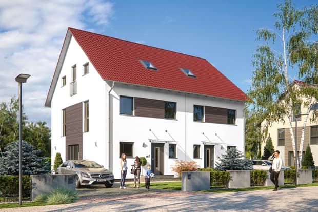 Zweifamilienhaus von RENSCH-HAUS. Como. Eingangsansicht.