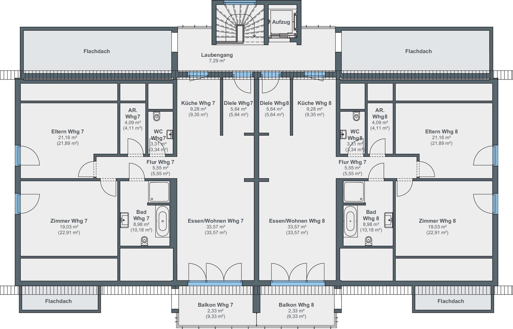 Dachgeschoss-Grundriss Mehrfamilienhaus