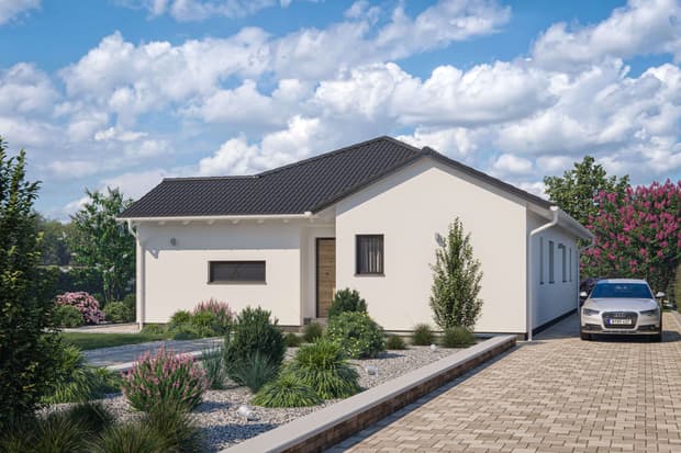 Einfamilienhaus von RENSCH-HAUS. Athen. Eingangsansicht.