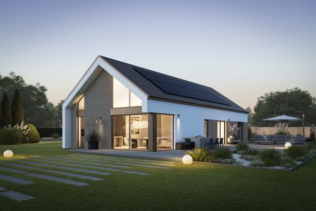 Moderner Bungalow mit Satteldach und Garten