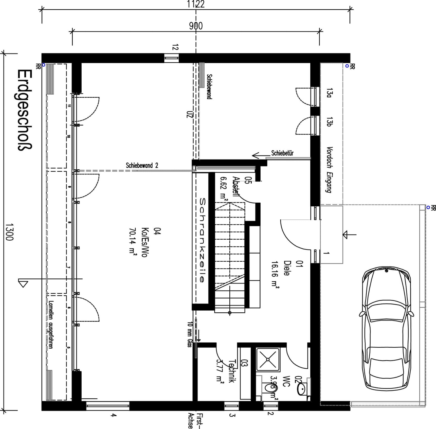 Musterhauspark Sonnleitner Ortenburg, Functionality, Holzhaus mit Schiebeelementen, Plus-Energie-Haus, Schlafzimmer, Grundriss EG
