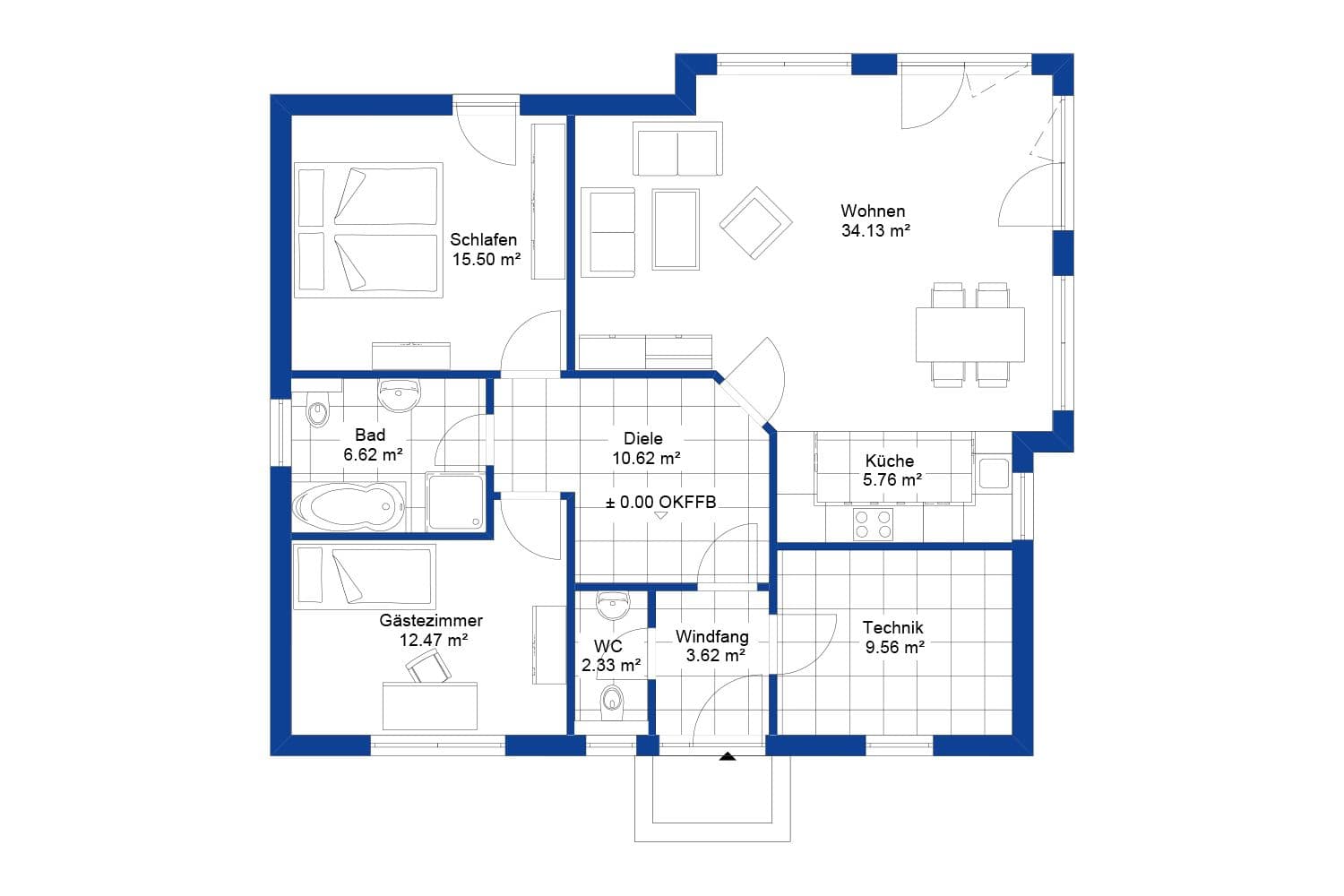 NORDHAUS | Grundriss Bungalow EFH B-100 | Hausbau made im Bergischen