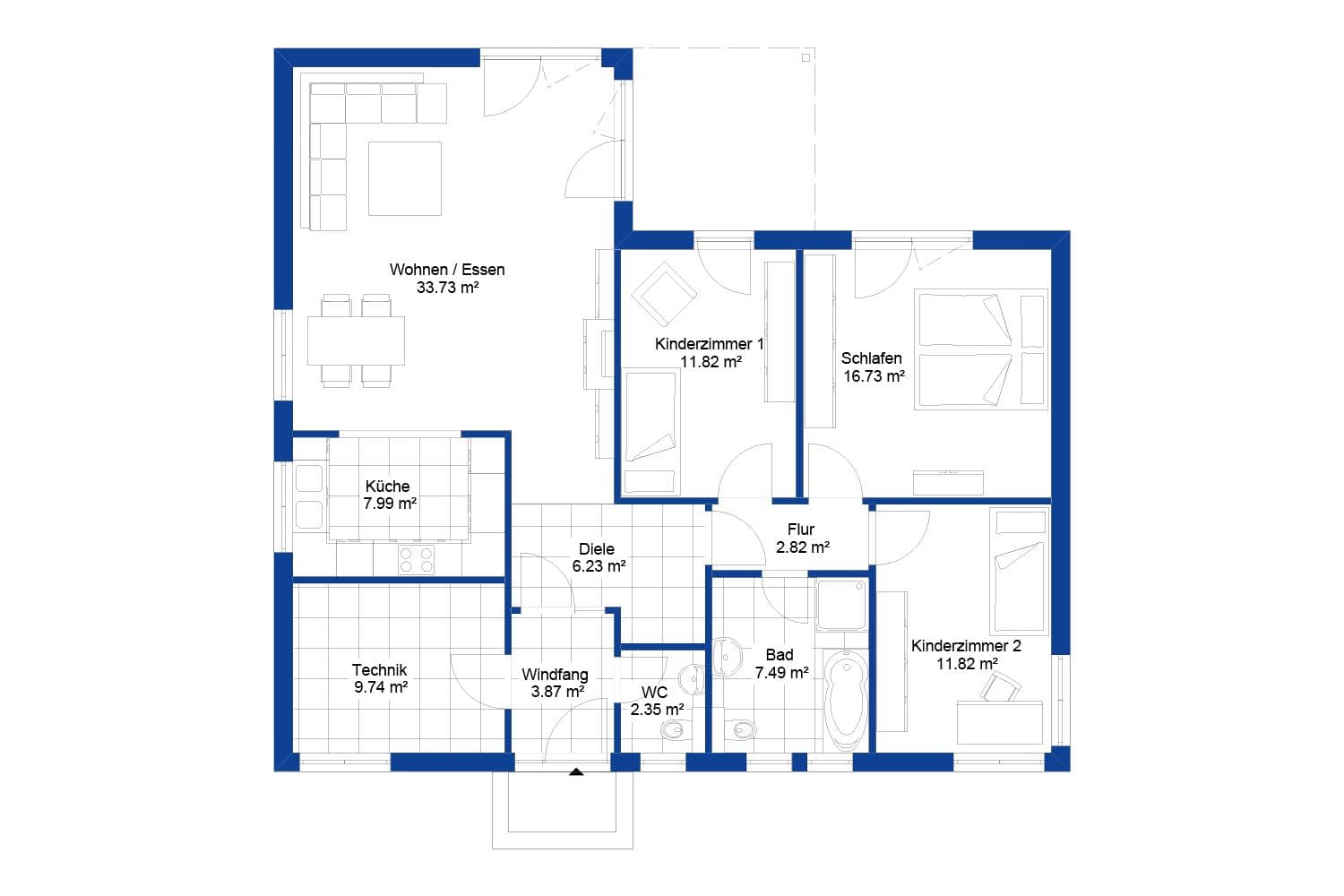 NORDHAUS | Grundriss Bungalow EFH B-114 | Hausbau made im Bergischen