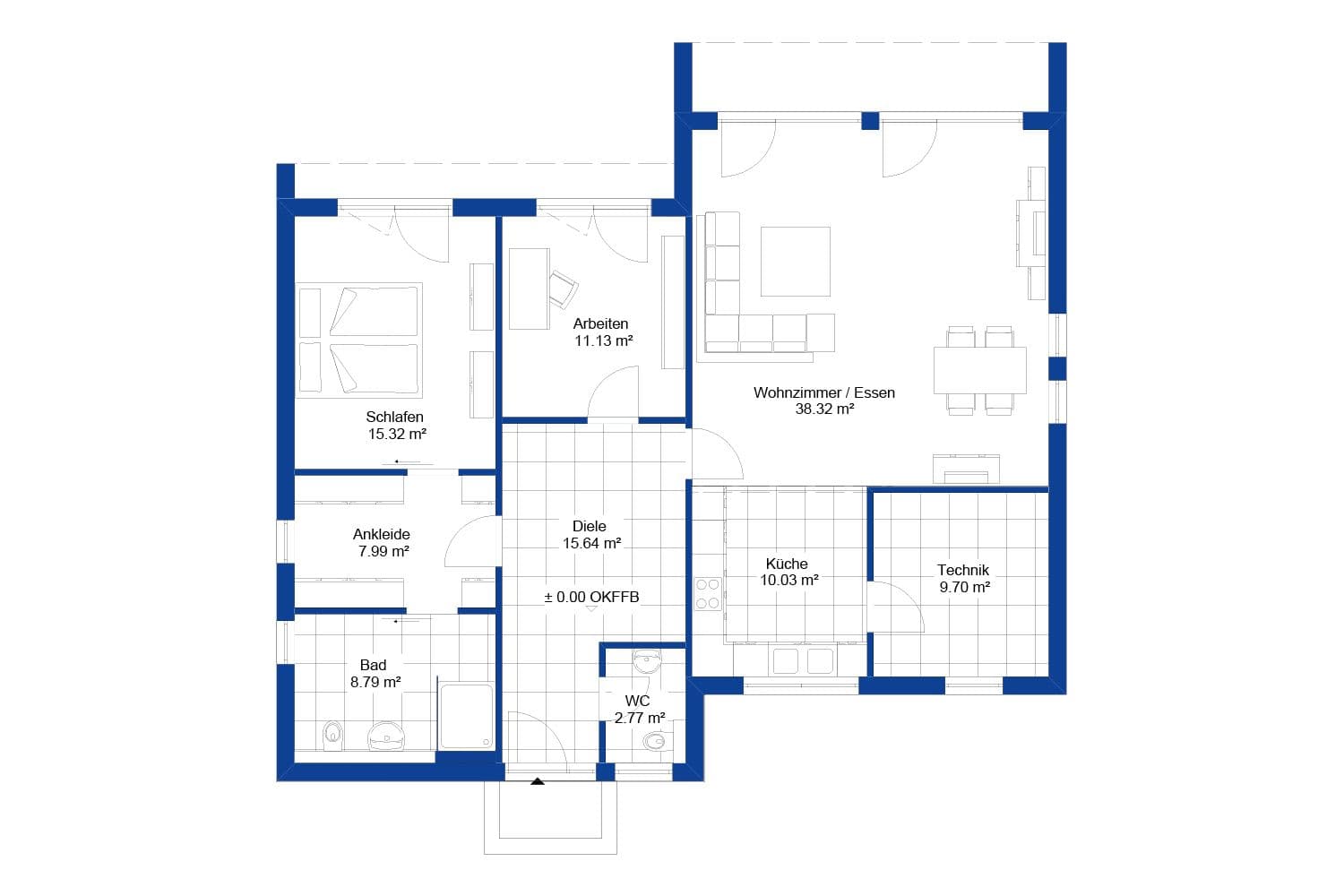 NORDHAUS | Grundriss Bungalow EFH B-119 | Hausbau made im Bergischen