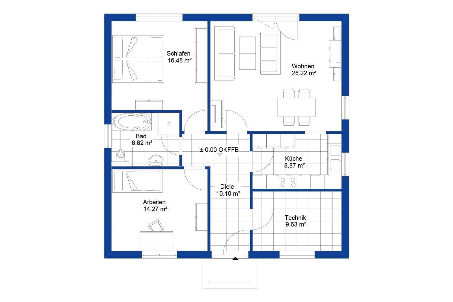 NORDHAUS | Grundriss Bungalow EFH B-92 | Hausbau made im Bergischen