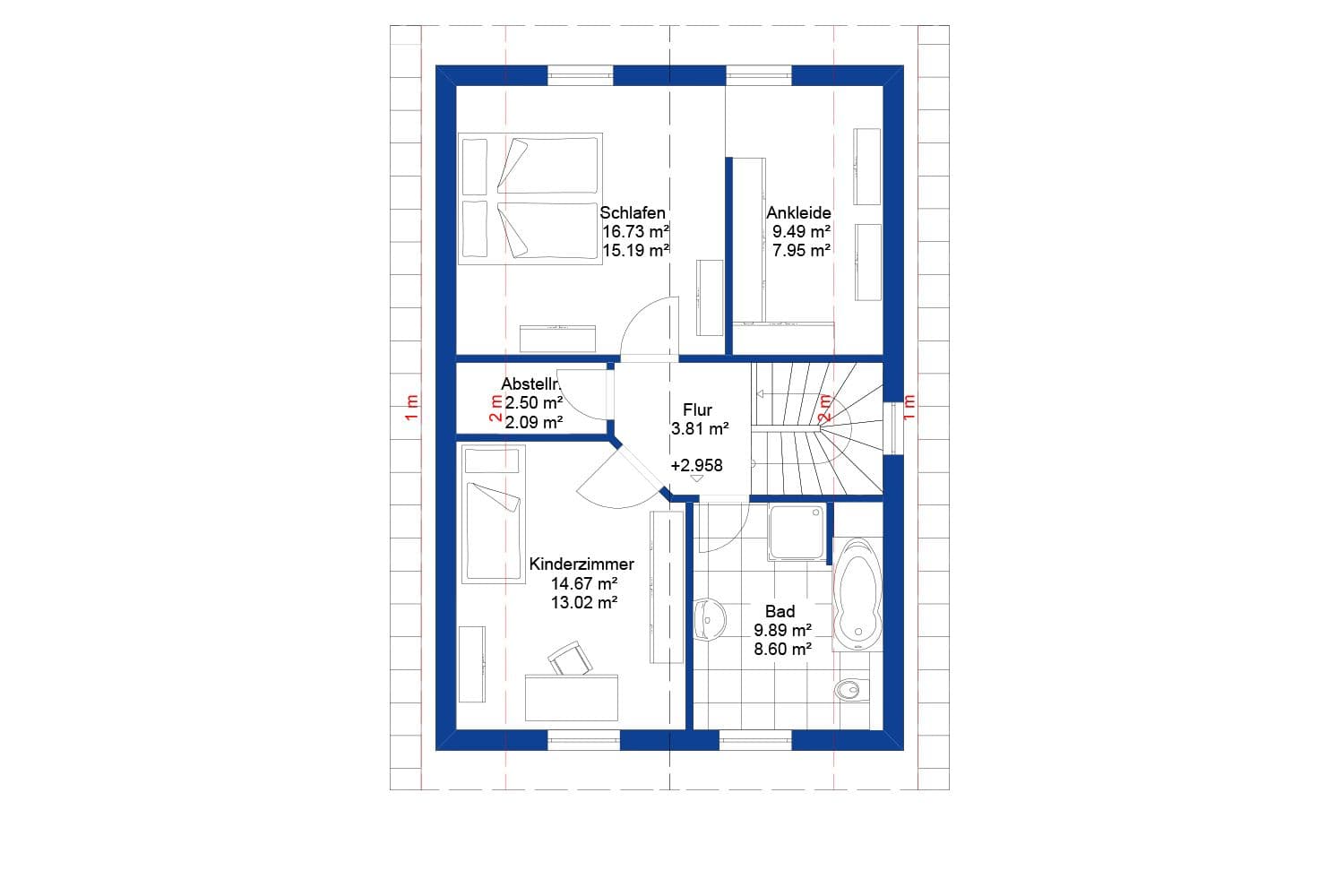 NORDHAUS | Grundriss Obergeschoss Einfamilienhaus EFH K-119 | Hausbau made im Bergischen
