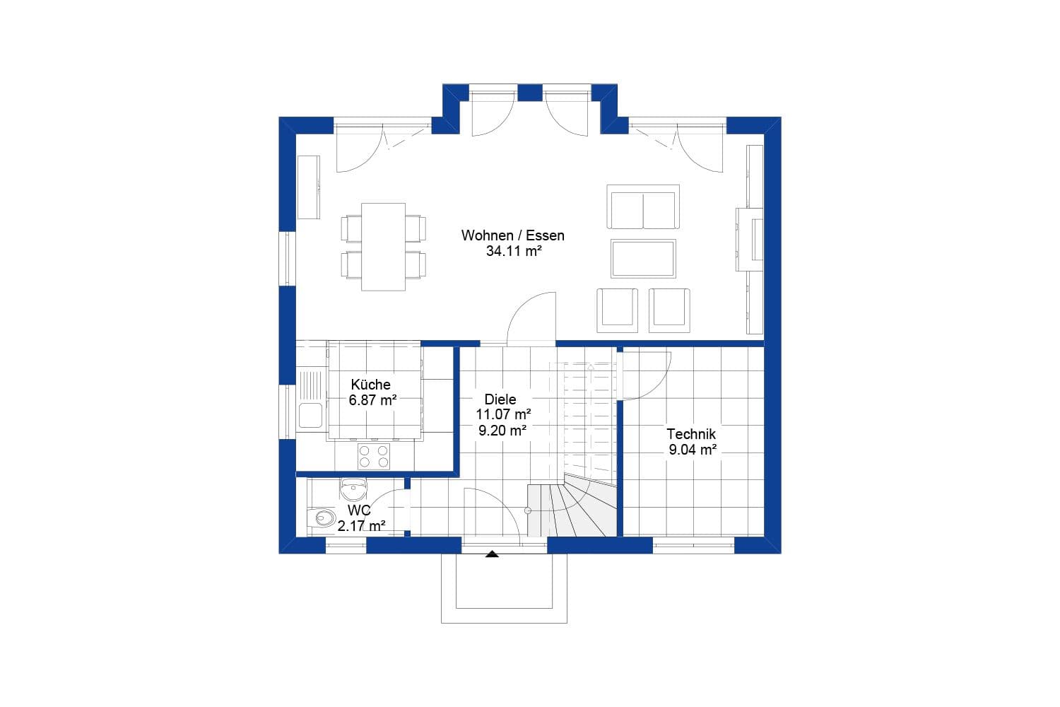 NORDHAUS | Grundriss Erdgeschoss Einfamilienhaus EFH K-121 | Hausbau made im Bergischen