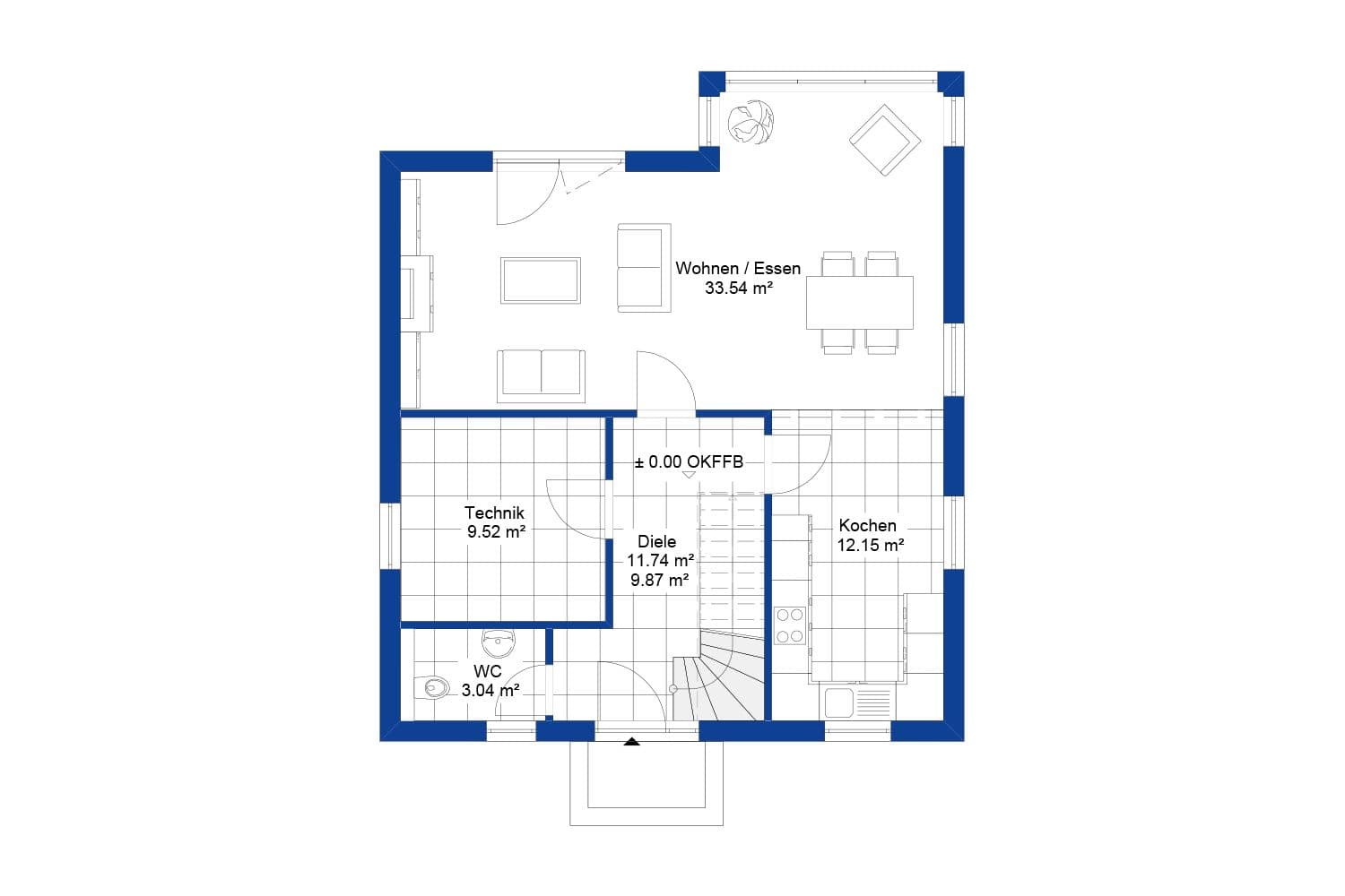 NORDHAUS | Grundriss Erdgeschoss Einfamilienhaus EFH K-123 | Hausbau made im Bergischen