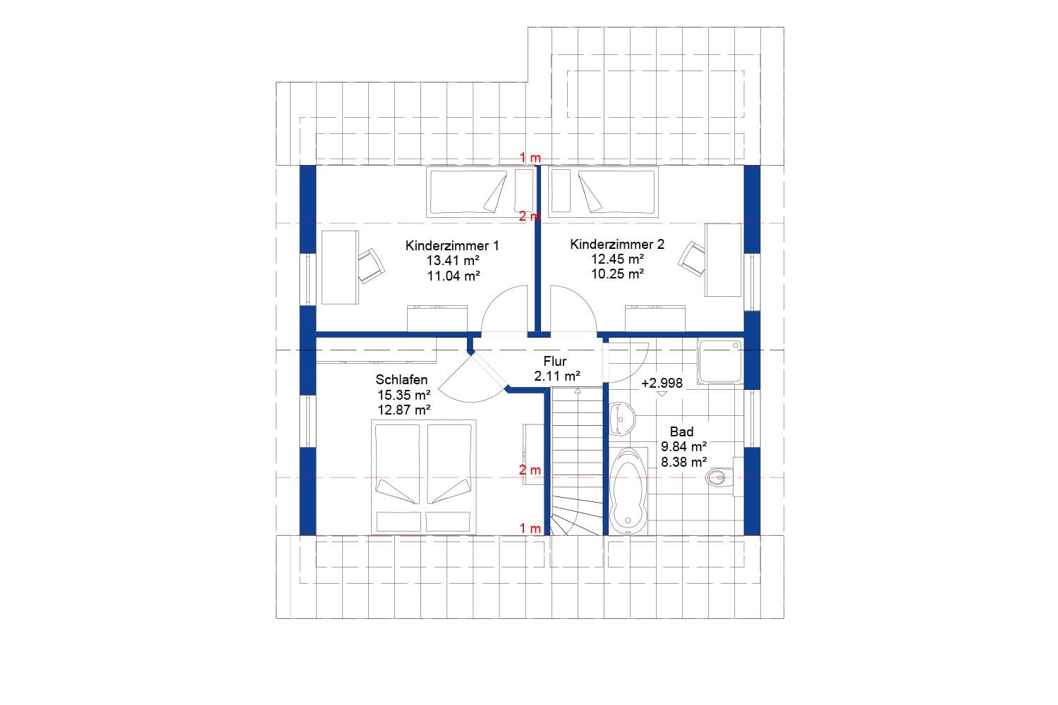 NORDHAUS | Grundriss Obergeschoss Einfamilienhaus EFH K-123 | Hausbau made im Bergischen