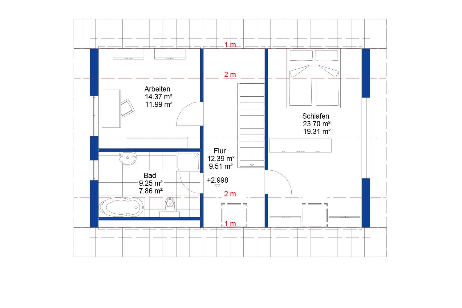NORDHAUS | Grundriss Obergeschoss Einfamilienhaus EFH K-125 | Hausbau made im Bergischen