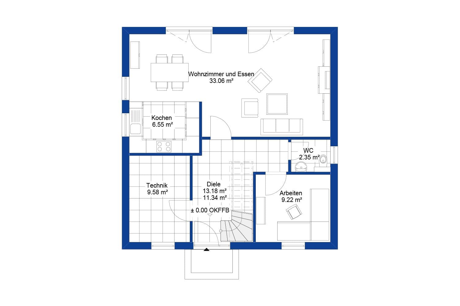NORDHAUS | Grundriss Erdgeschoss Einfamilienhaus EFH K-128 | Hausbau made im Bergischen