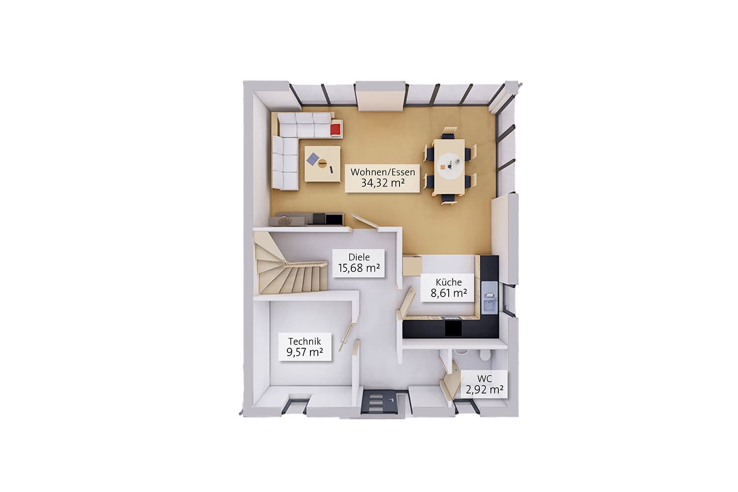 NORDHAUS | Grundriss Erdgeschoss Einfamilienhaus EFH K-135 | Hausbau made im Bergischen