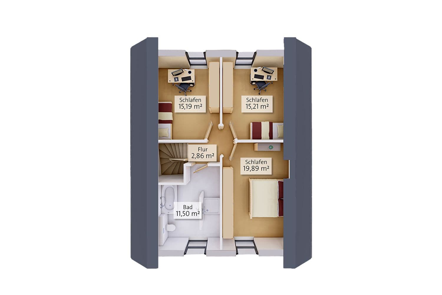 NORDHAUS | Grundriss Obergeschoss Einfamilienhaus EFH K-135 | Hausbau made im Bergischen