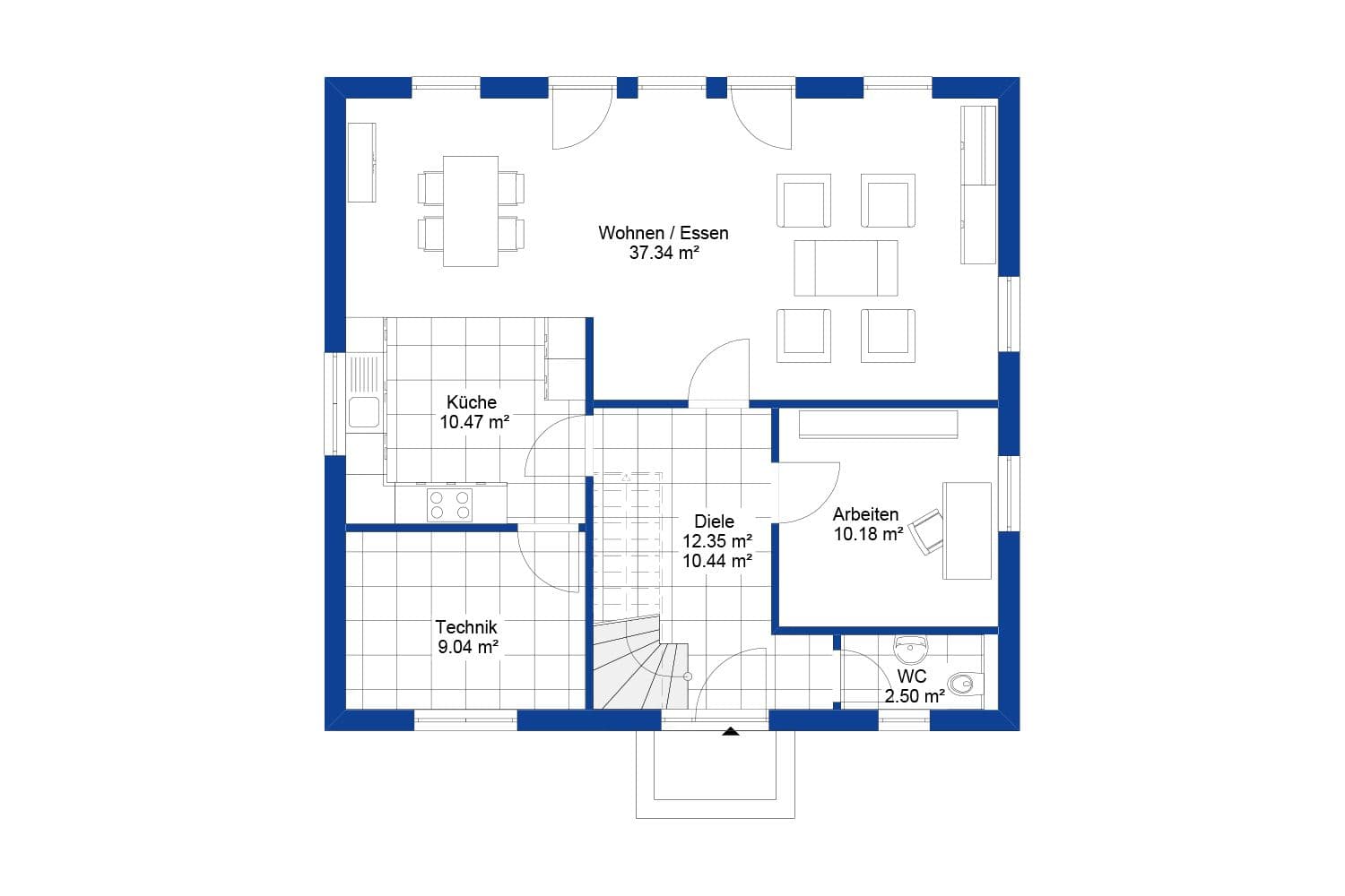 NORDHAUS | Grundriss Erdgeschoss Einfamilienhaus EFH K-143 | Hausbau made im Bergischen