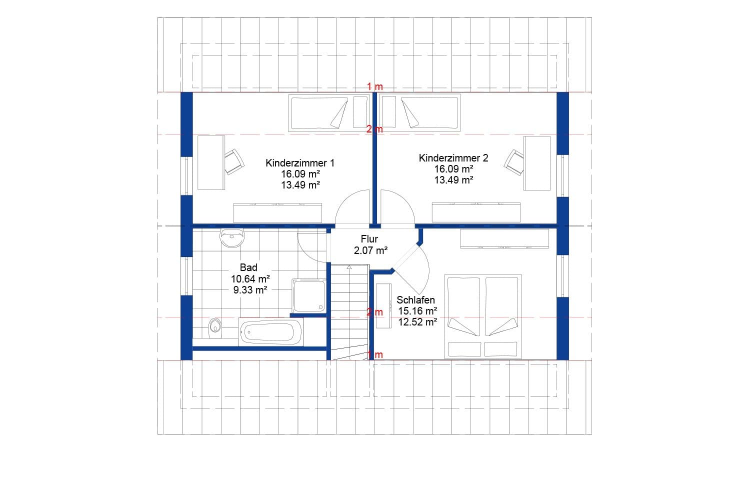 NORDHAUS | Grundriss Obergeschoss Einfamilienhaus EFH K-143 | Hausbau made im Bergischen