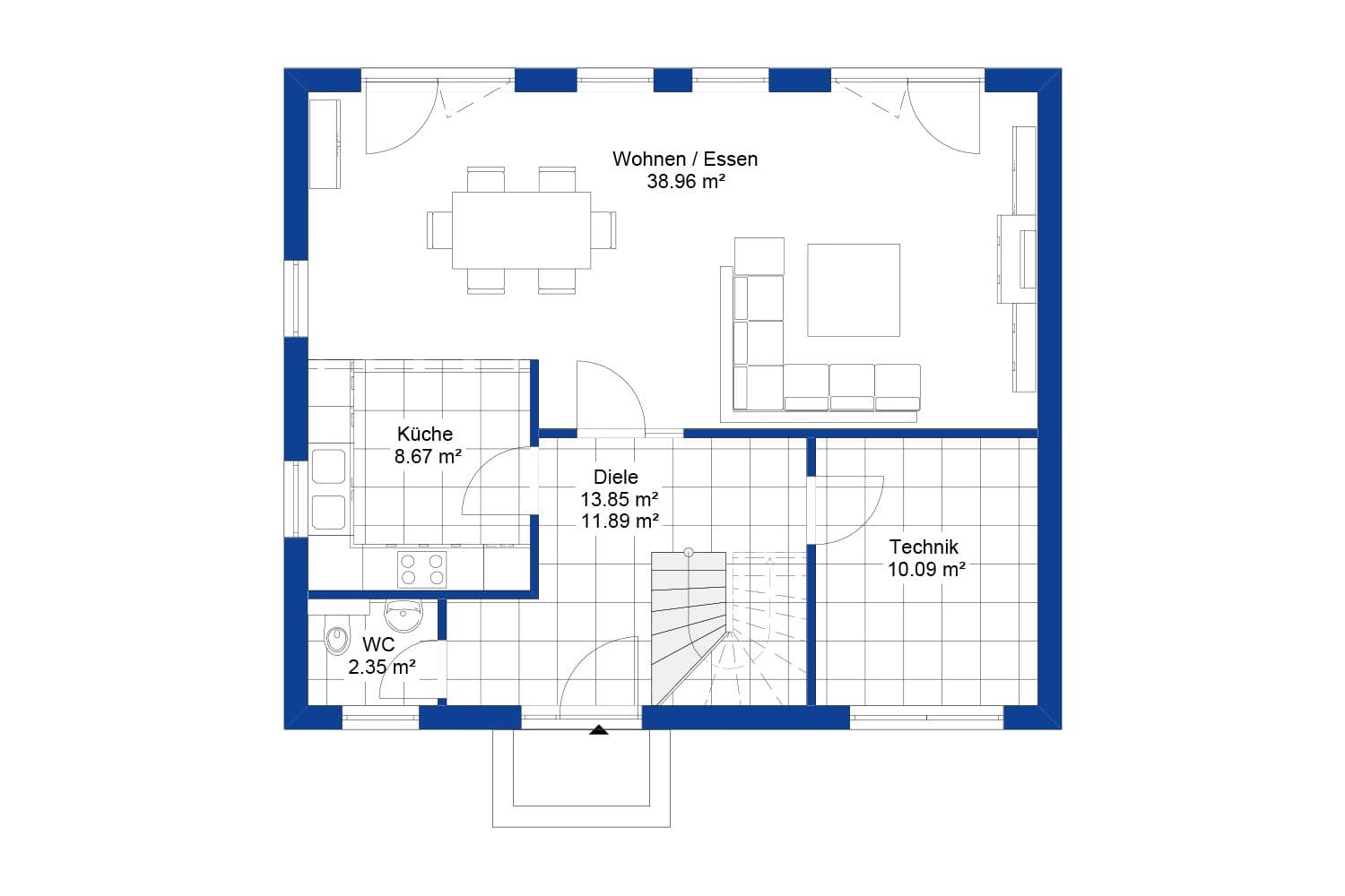 NORDHAUS | Grundriss Erdgeschoss Einfamilienhaus EFH K-144 | Hausbau made im Bergischen