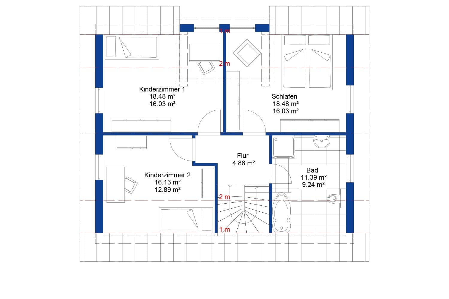 NORDHAUS | Grundriss Obergeschoss Einfamilienhaus EFH K-144 | Hausbau made im Bergischen