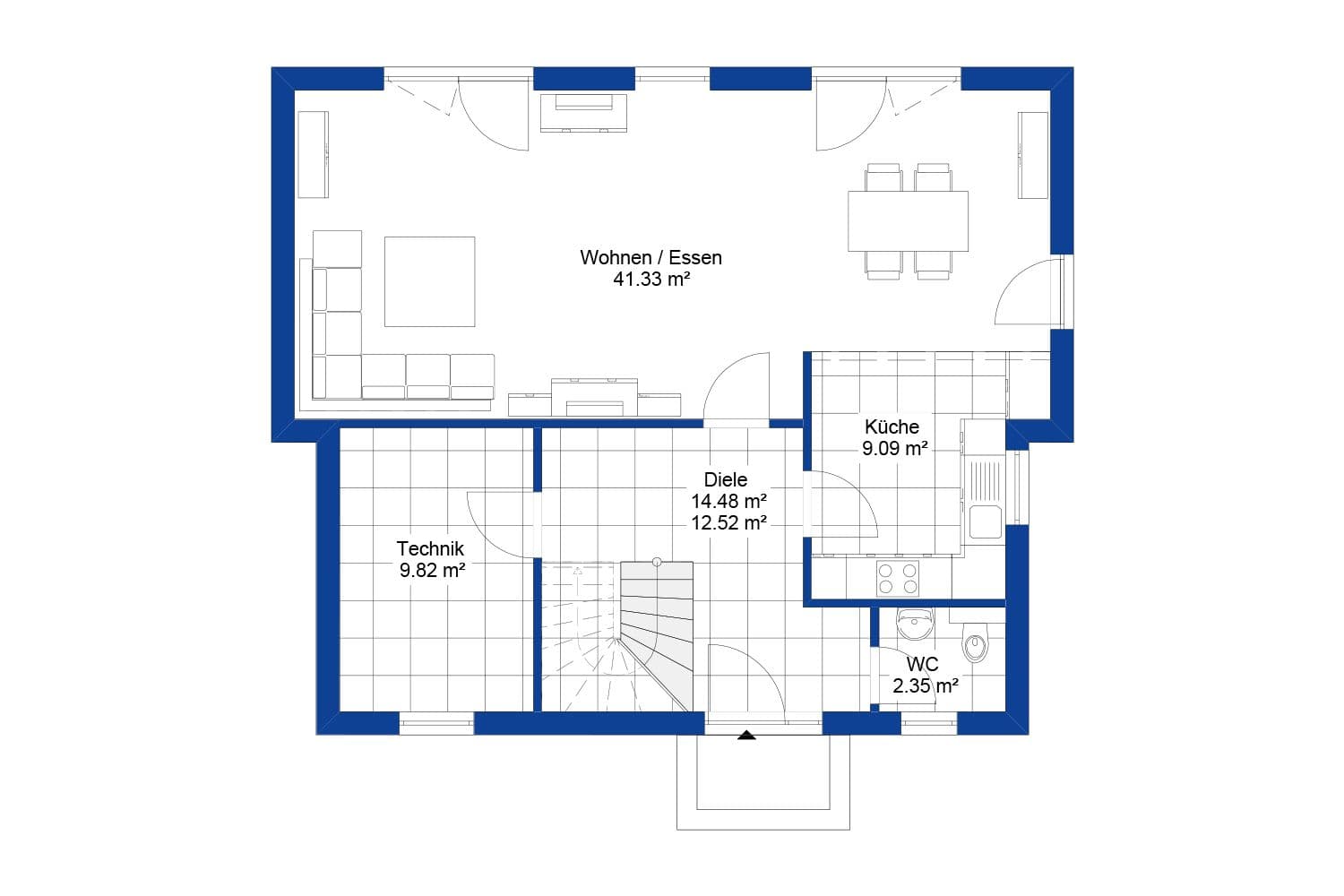NORDHAUS | Grundriss Erdgeschoss Einfamilienhaus EFH K-149 | Hausbau made im Bergischen
