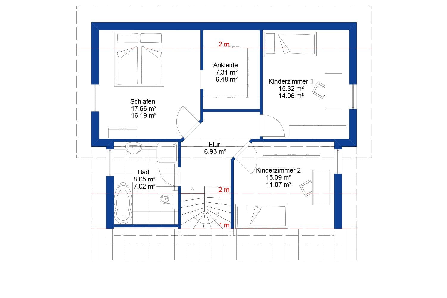 NORDHAUS | Grundriss Obergeschoss Einfamilienhaus EFH K-149 | Hausbau made im Bergischen