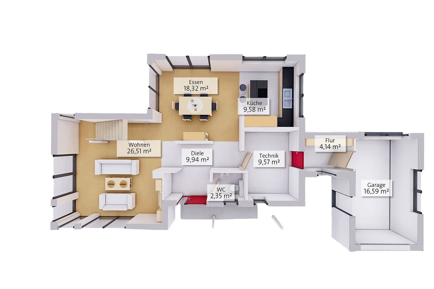 NORDHAUS | Grundriss Erdgeschoss Einfamilienhaus EFH K-154 | Hausbau made im Bergischen