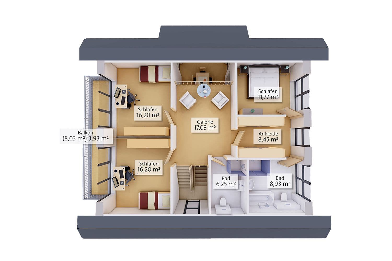 NORDHAUS | Grundriss Obergeschoss Einfamilienhaus EFH K-188 | Hausbau made im Bergischen