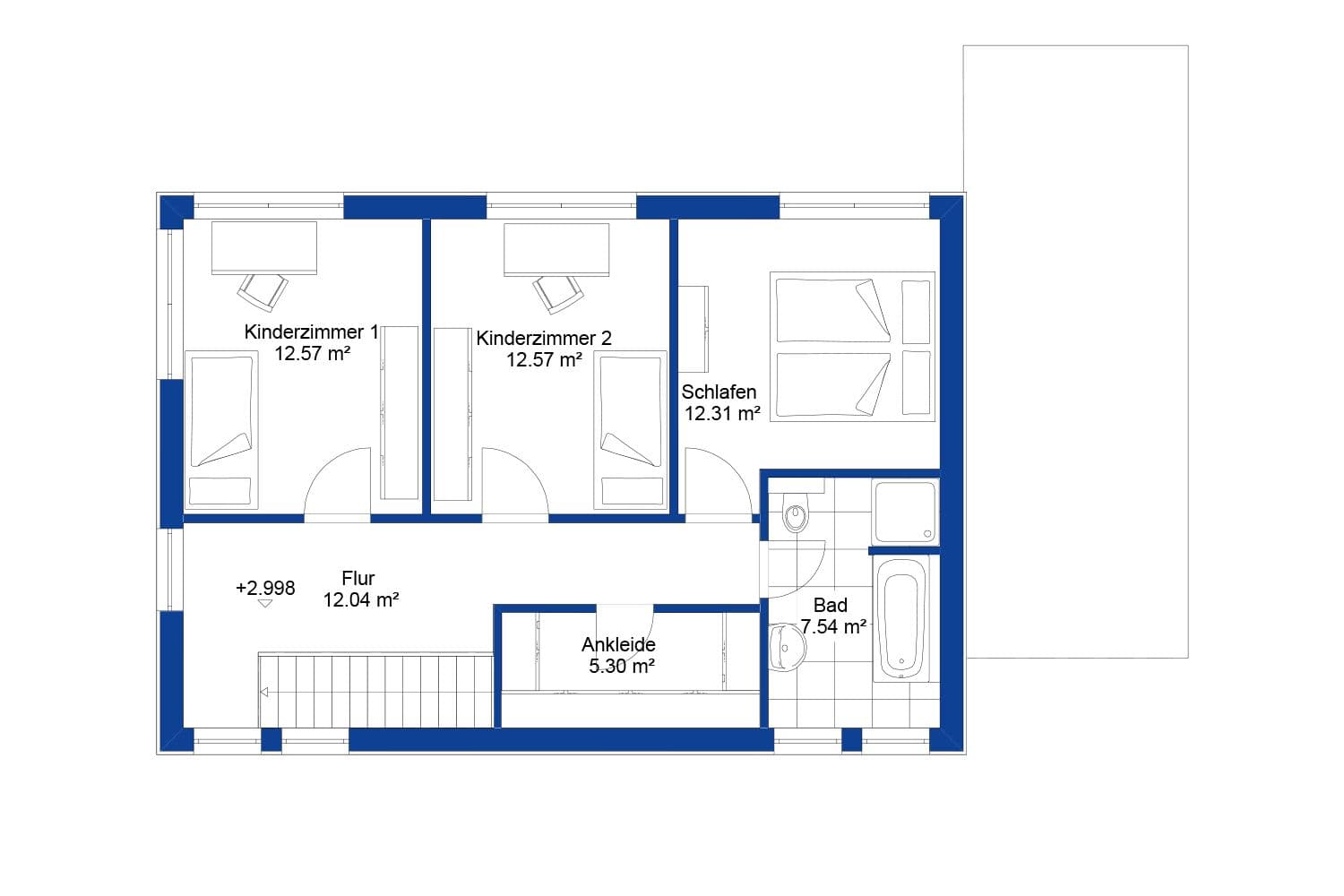 NORDHAUS | Grundriss Obergeschoss Einfamilienhaus EFH S-129 | Hausbau made im Bergischen