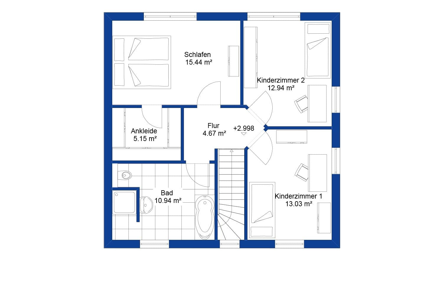 NORDHAUS | Grundriss Obergeschoss Einfamilienhaus EFH S-130 | Hausbau made im Bergischen