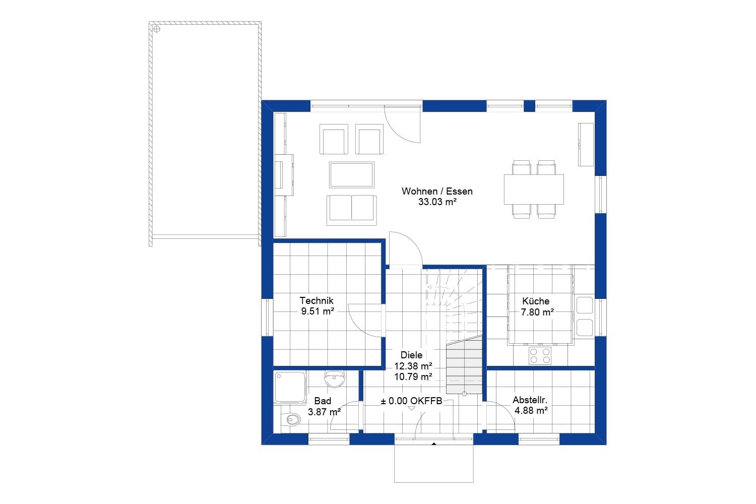 NORDHAUS | Grundriss Erdgeschoss Einfamilienhaus EFH S-138 | Hausbau made im Bergischen