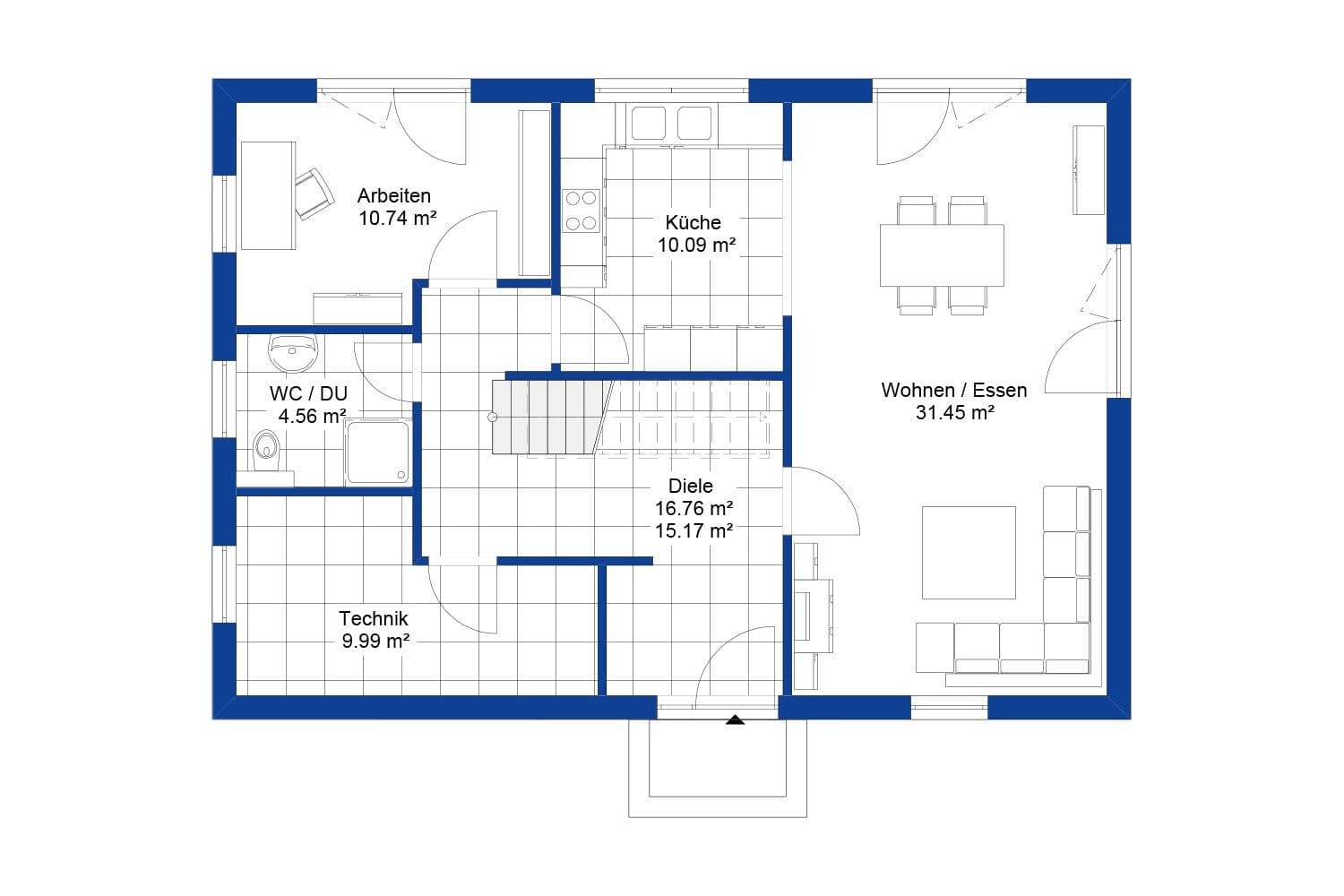 NORDHAUS | Grundriss Erdgeschoss Einfamilienhaus EFH S-164 | Hausbau made im Bergischen