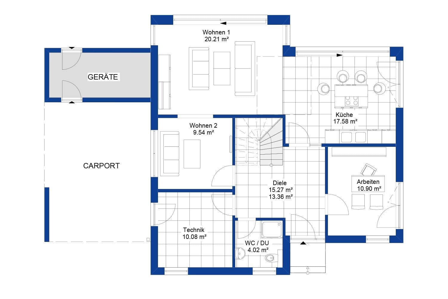 NORDHAUS | Grundriss Erdgeschoss Einfamilienhaus EFH S-166 | Hausbau made im Bergischen