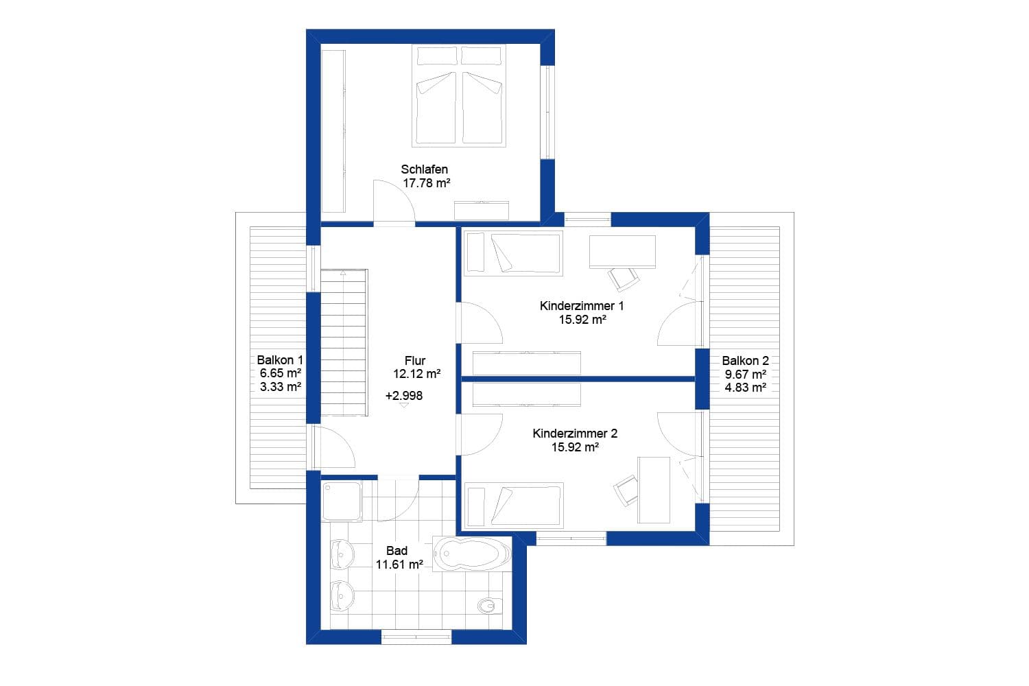 NORDHAUS | Grundriss Obergeschoss Einfamilienhaus EFH S-174 | Hausbau made im Bergischen