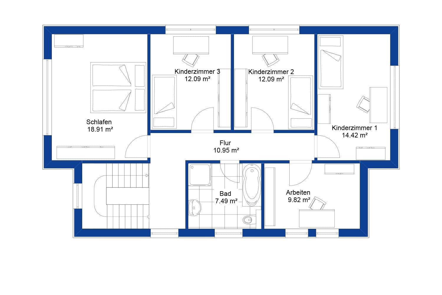 NORDHAUS | Grundriss Obergeschoss Einfamilienhaus EFH S-180 | Hausbau made im Bergischen