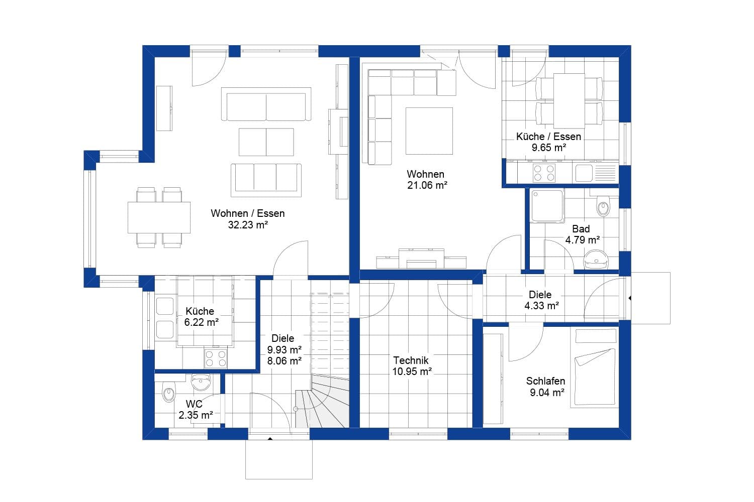NORDHAUS | Grundriss Erdgeschoss Zweifamilienhaus ZFH 195 | Hausbau made im Bergischen