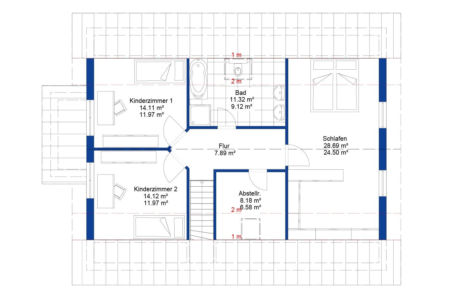 NORDHAUS | Grundriss Obergeschoss Zweifamilienhaus ZFH 195 | Hausbau made im Bergischen