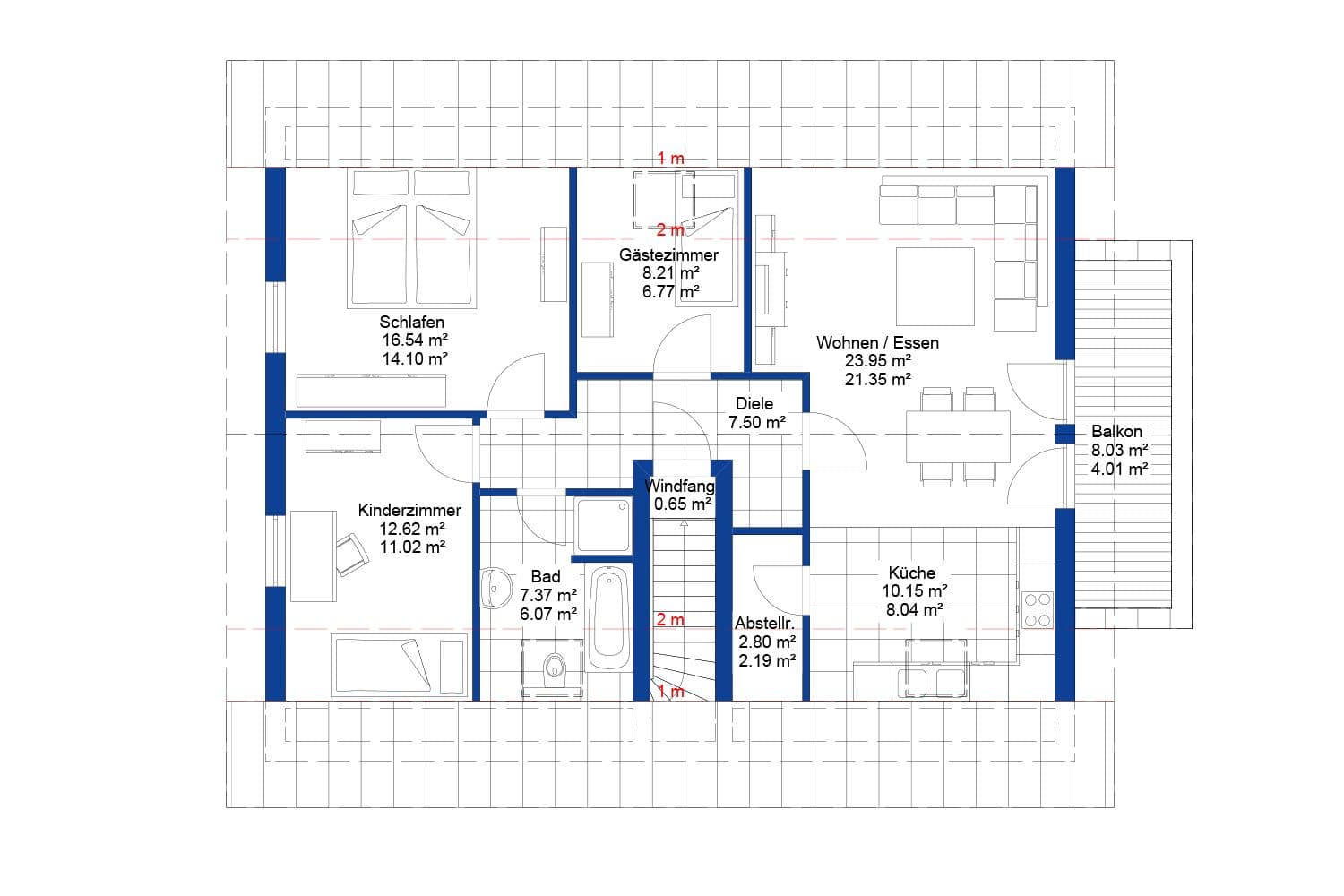 NORDHAUS | Grundriss Obergeschoss Zweifamilienhaus ZFH 201 | Hausbau made im Bergischen