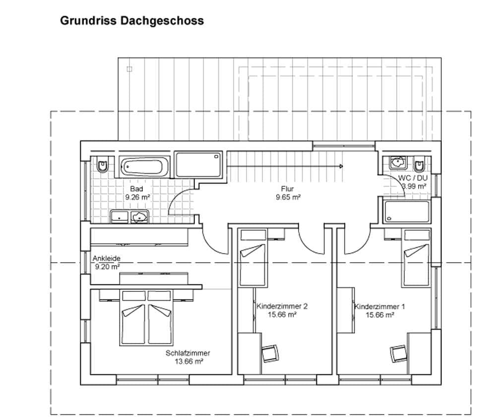 Musterhauspark Sonnleitner Ortenburg, Casa Vita, Holzhaus mit Mischfassade auf mineralischem Putz und Lärchenholz, Diele, Grundriss OG