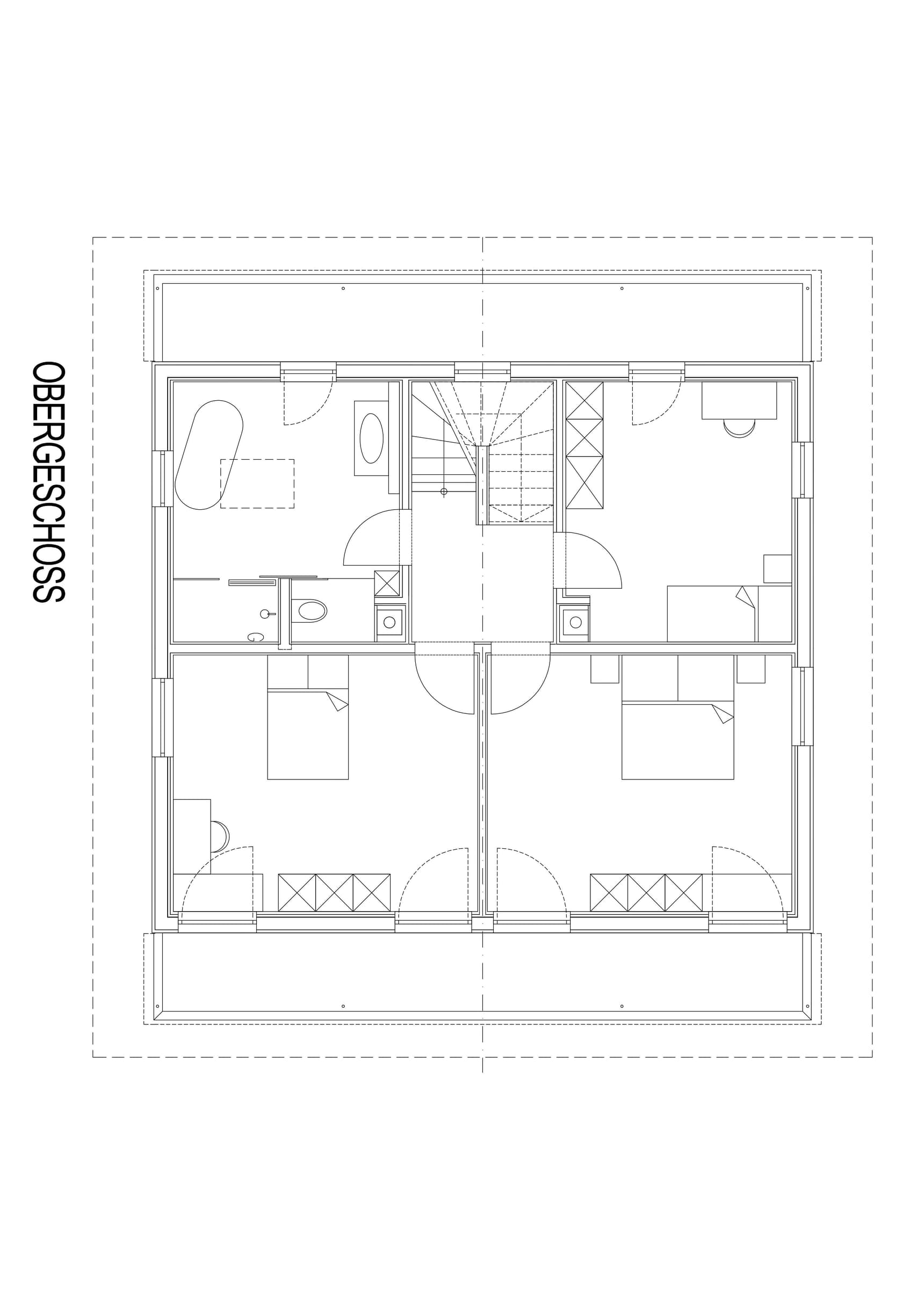Grundriss des OGs des modernen und großzügigen Holzhauses, bzw. Massivholzhauses im Landhausstil im Musterhauspark in Ortenburg. Der Neubau erinnert an die Chalets im Alpenvorland, hat aber viele moderne Designelemente.