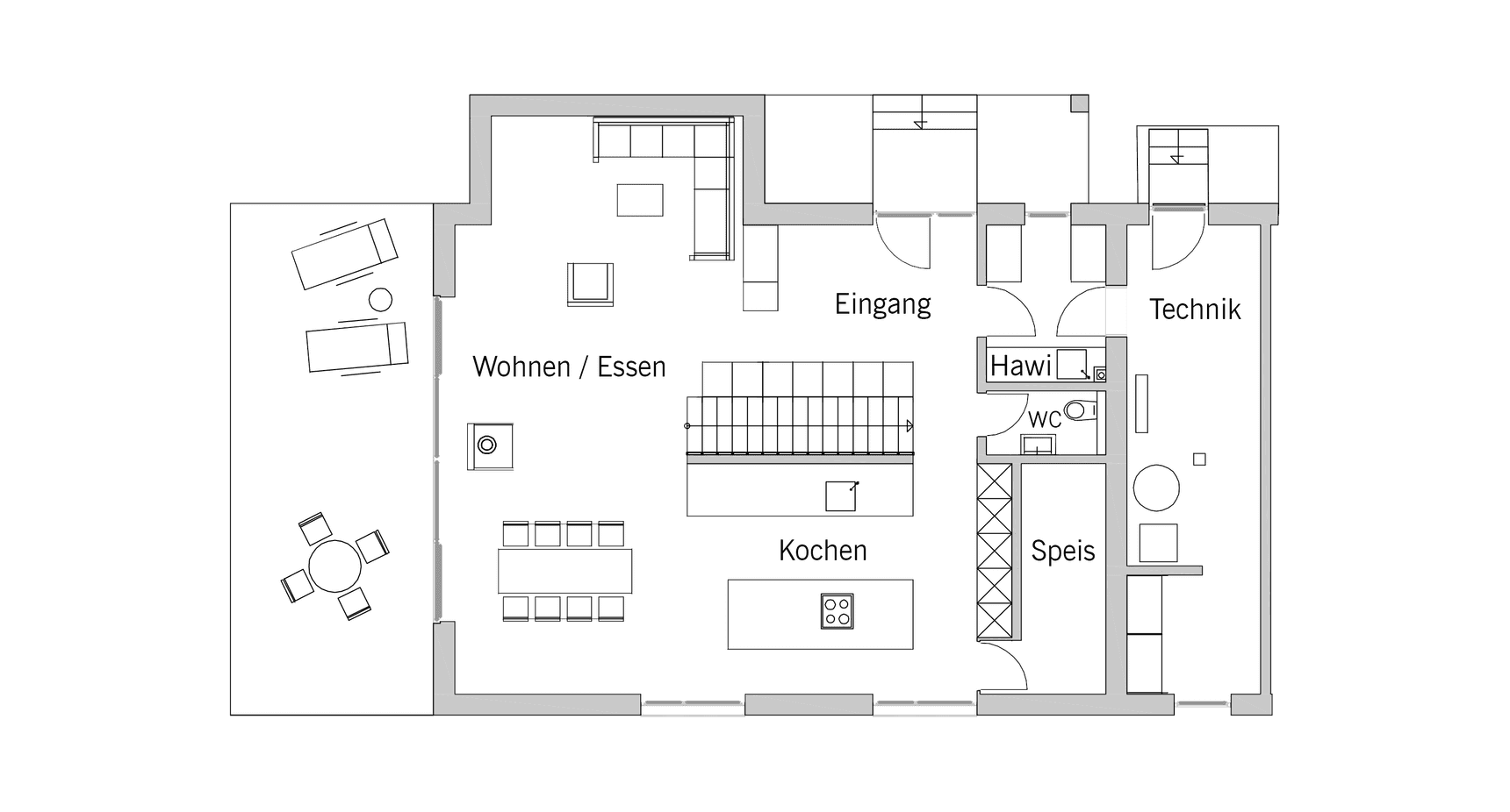 Grundriss des Erdgeschosses im Haus Fasel