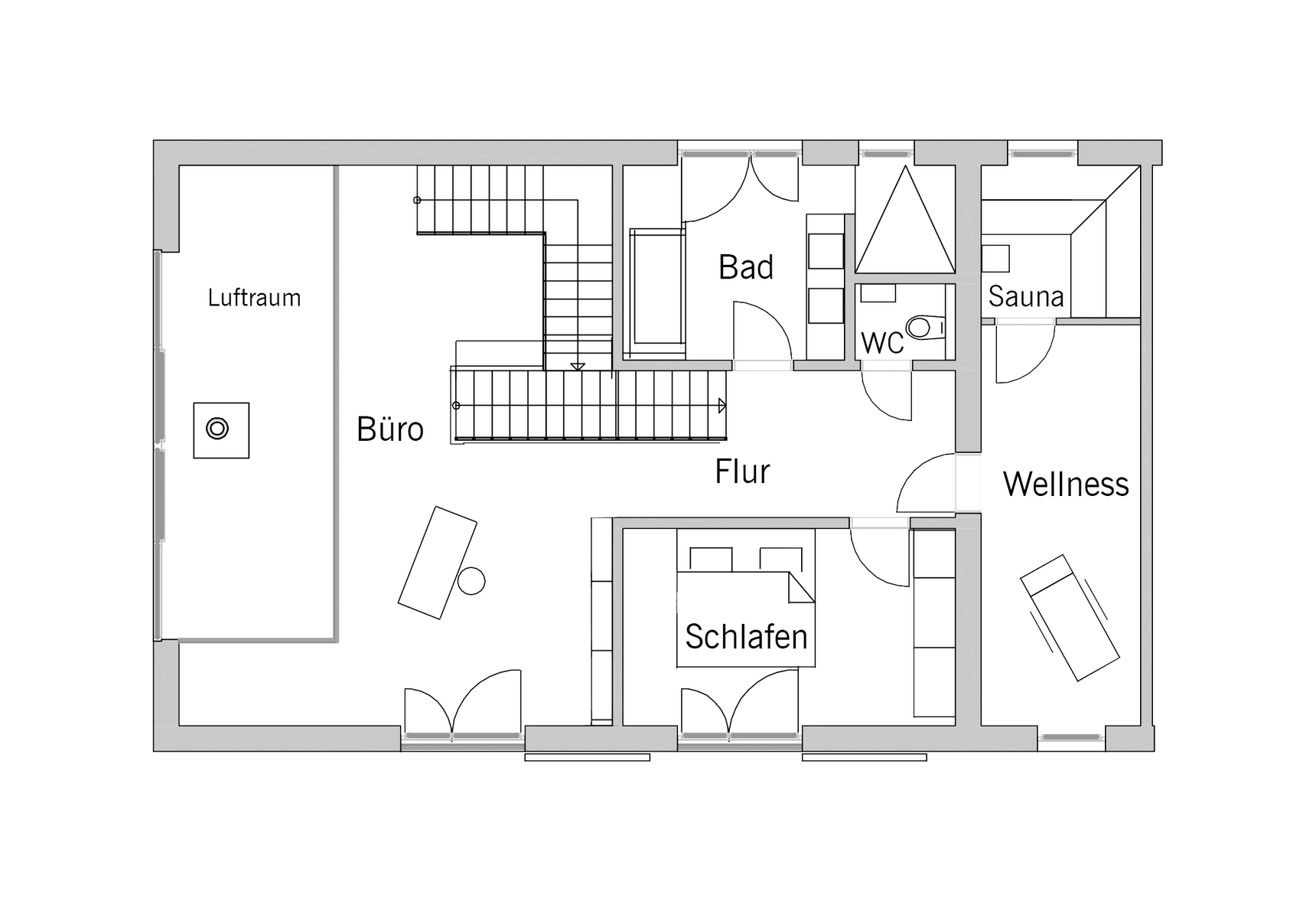 Grundriss des Obergeschosses im Haus Fasel