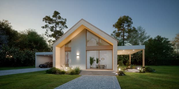 Moderner Bungalow mit Satteldach und überdachter Terrasse