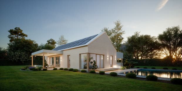 Moderner Bungalow mit Garten und Teich