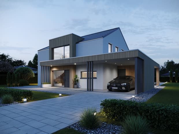 Modernes Einfamilienhaus mit Satteldach und Carport