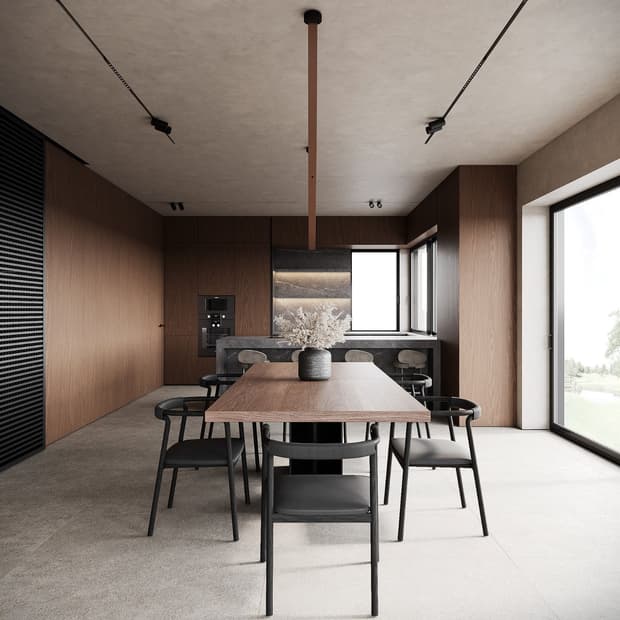 Heller Essbereich mit bodentiefen Fenstern