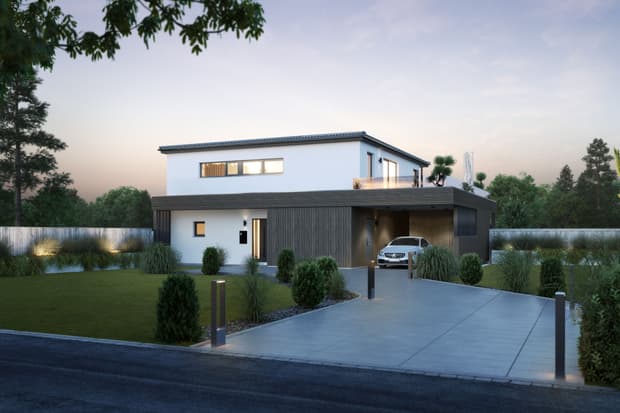 Modernes Einfamilienhaus mit Flachdach und Carport