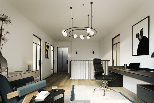 Helles Homeoffice mit Schreibtisch