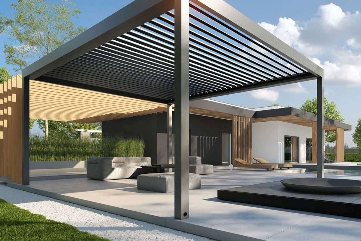 Offenes Poolhaus mit Relax-Bereich