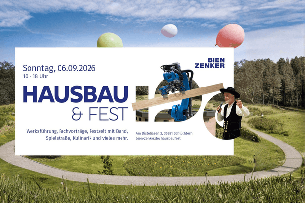 Werbetafel für Hausbau & Fest am 06.09.2026 