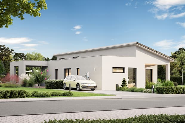 Außenansicht von Bungalow mit Pultdach