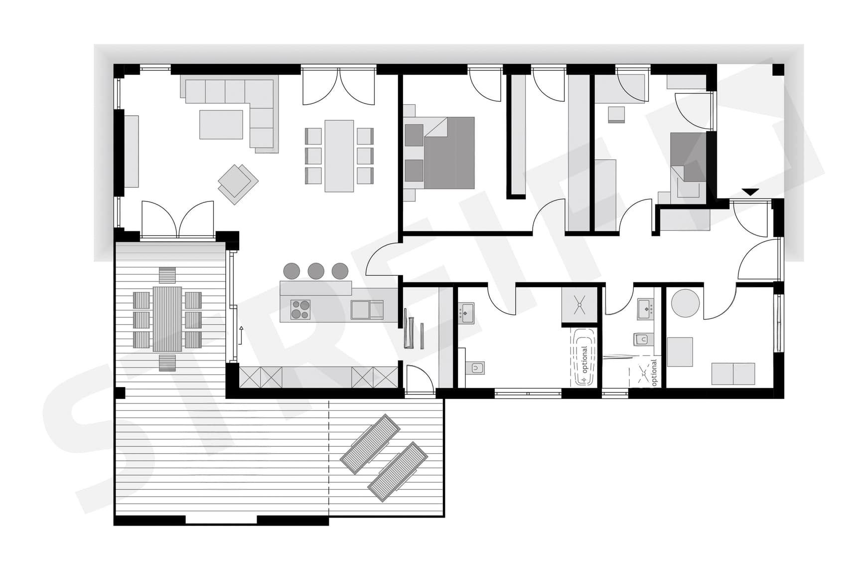 Grundriss von Bungalow mit Pultdach